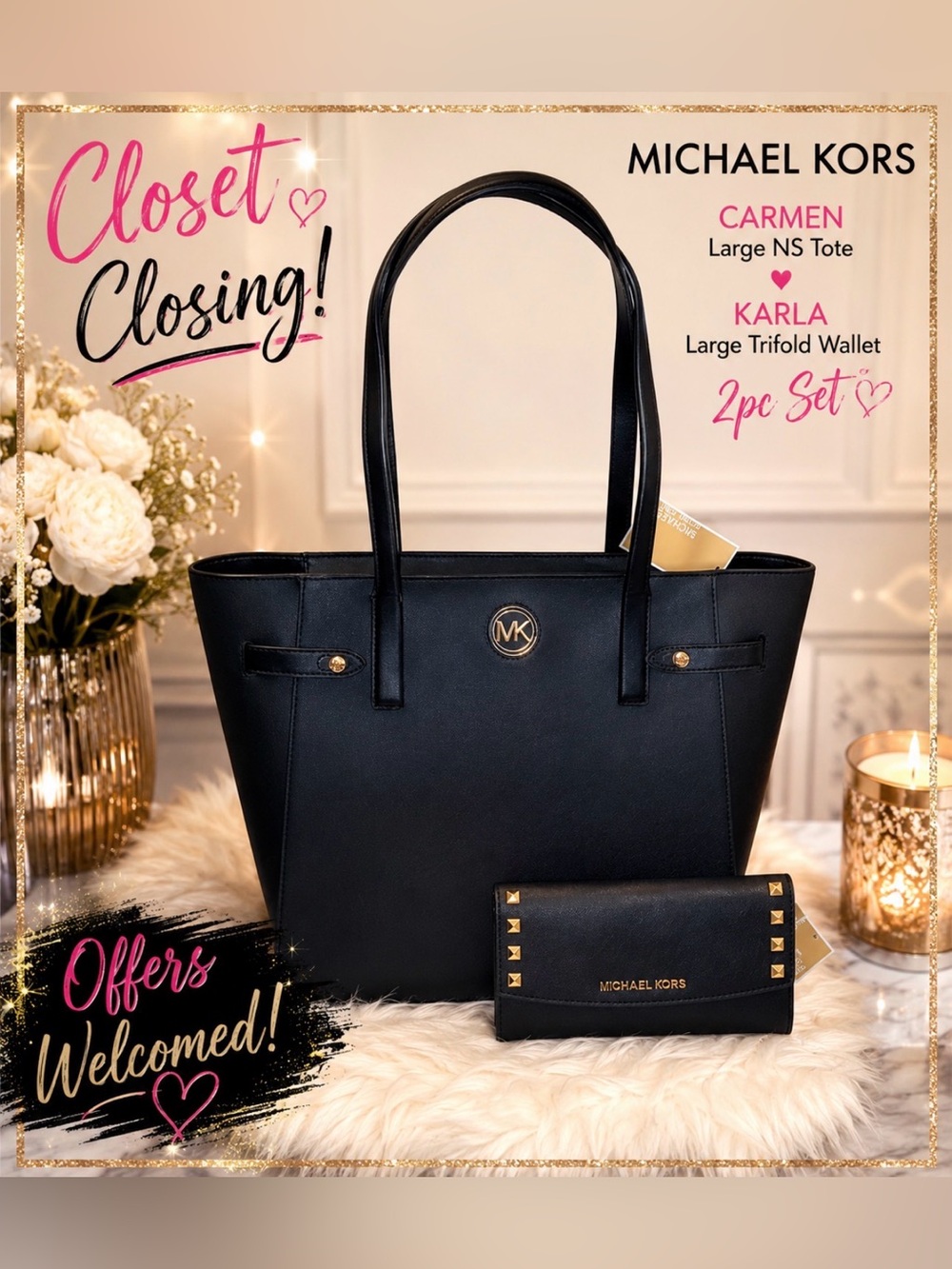 Michael Kors CARMEN Large NS Tote/KARLA Large Trifold Wallet 2pc Set